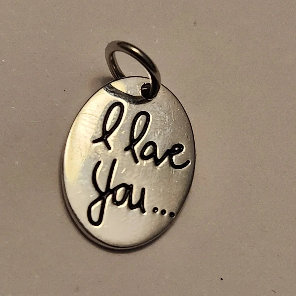 925 Sterling Silver I Love You Oval Charm Pendant Engraved Script Romantic Gift